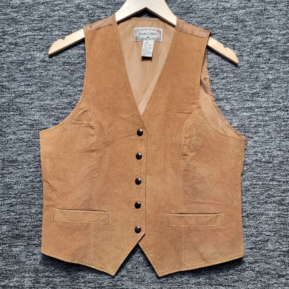 VTG Jonathan Martin Suede Leather Vest Top Womens L Tan Camel Button Front